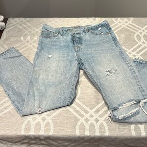 Levis Original Womens Jeans Ripped / Distressed Light Wash Size 28x36